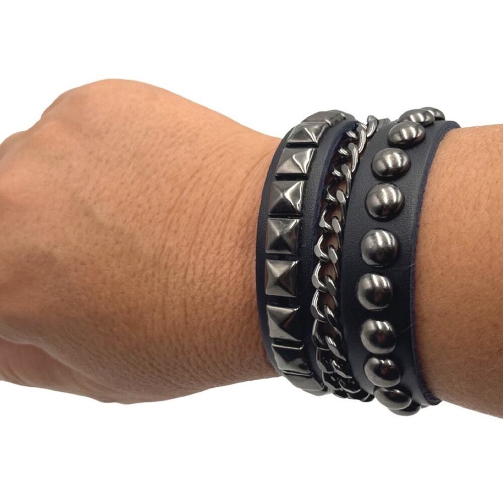 NEW - UNISEX rocker biker black leather bracelet